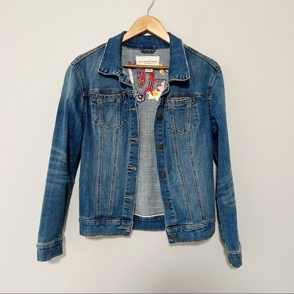 Anthropologie Pilcro and the Letterpress Embroidered Denim Jacket sz XS Floral - Picture 2 of 7